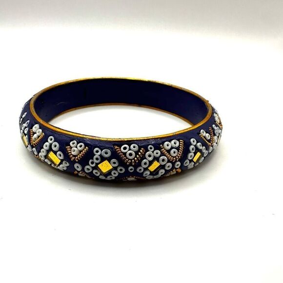 Blue beaded Indian  mirrored bangle bracelet - Picture 8 of 8